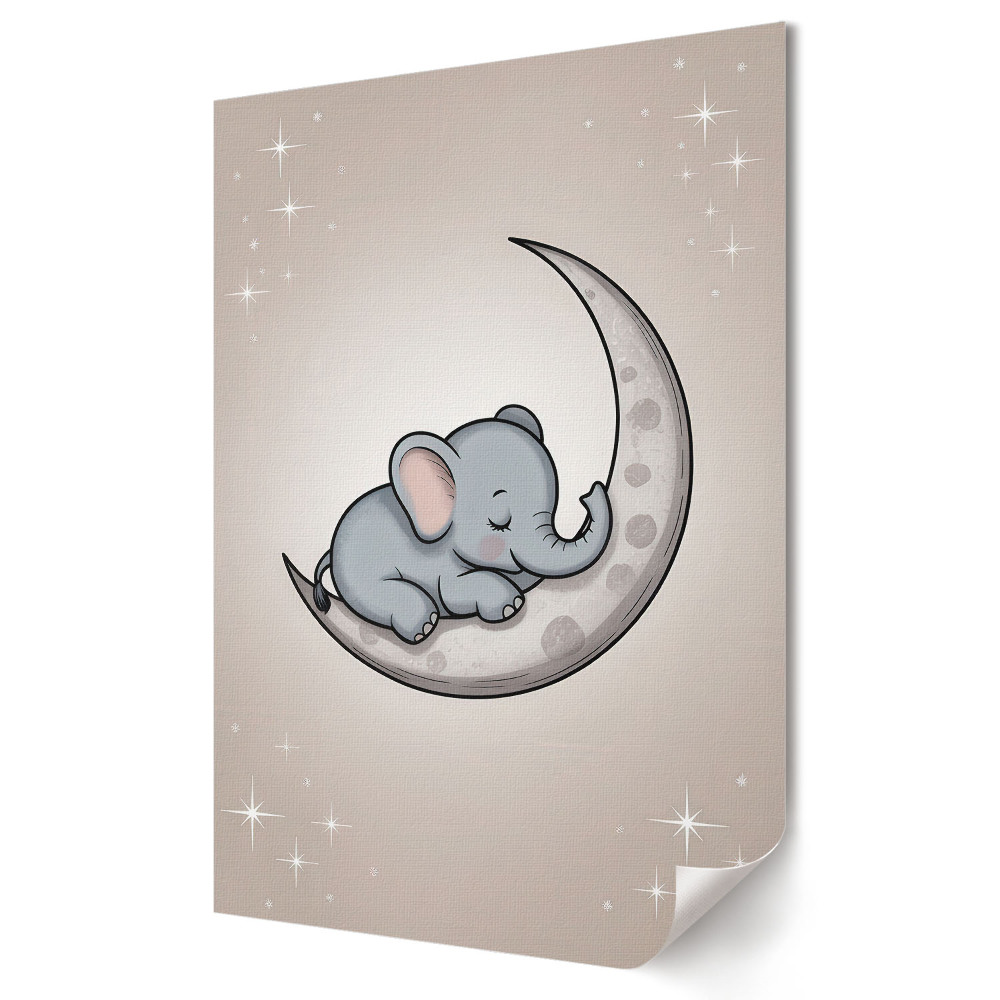 Fali poszter Aranyos elefánt egy holdfelhőn