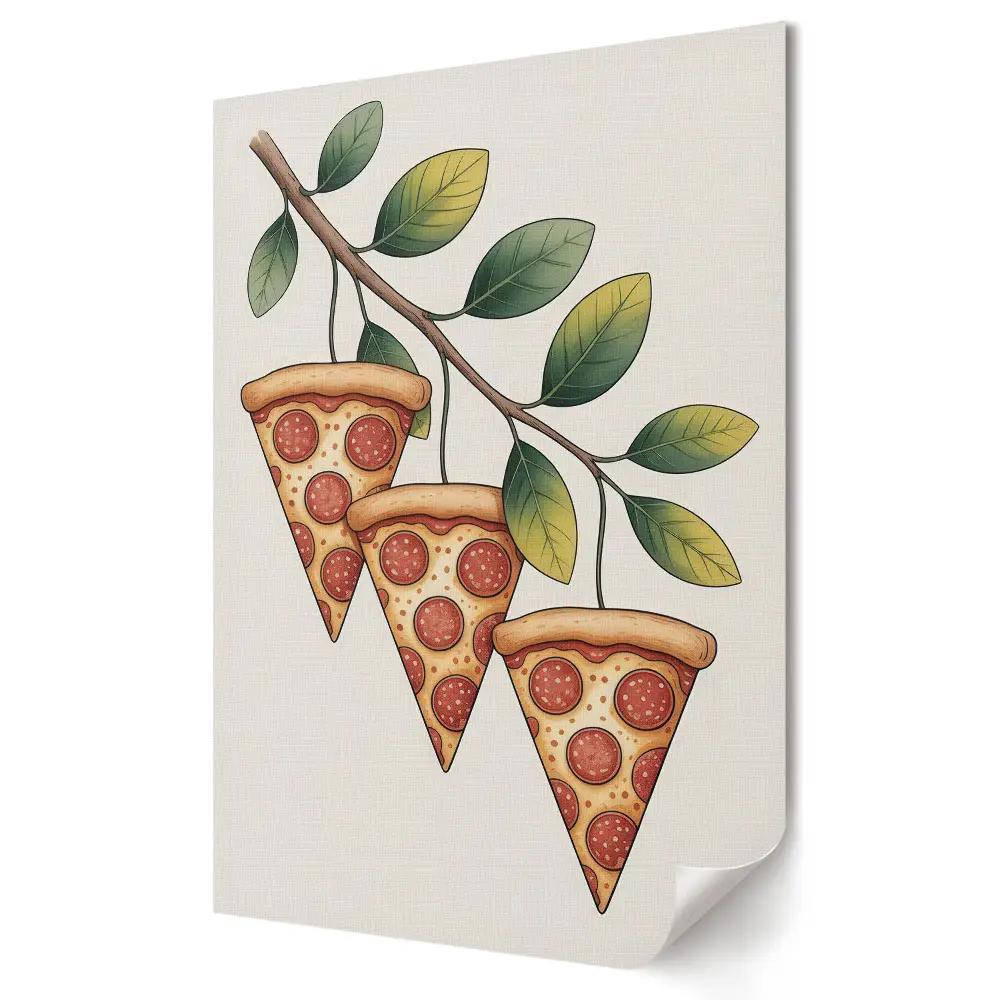 Pizza egy vidám fa ágán fali poszter
