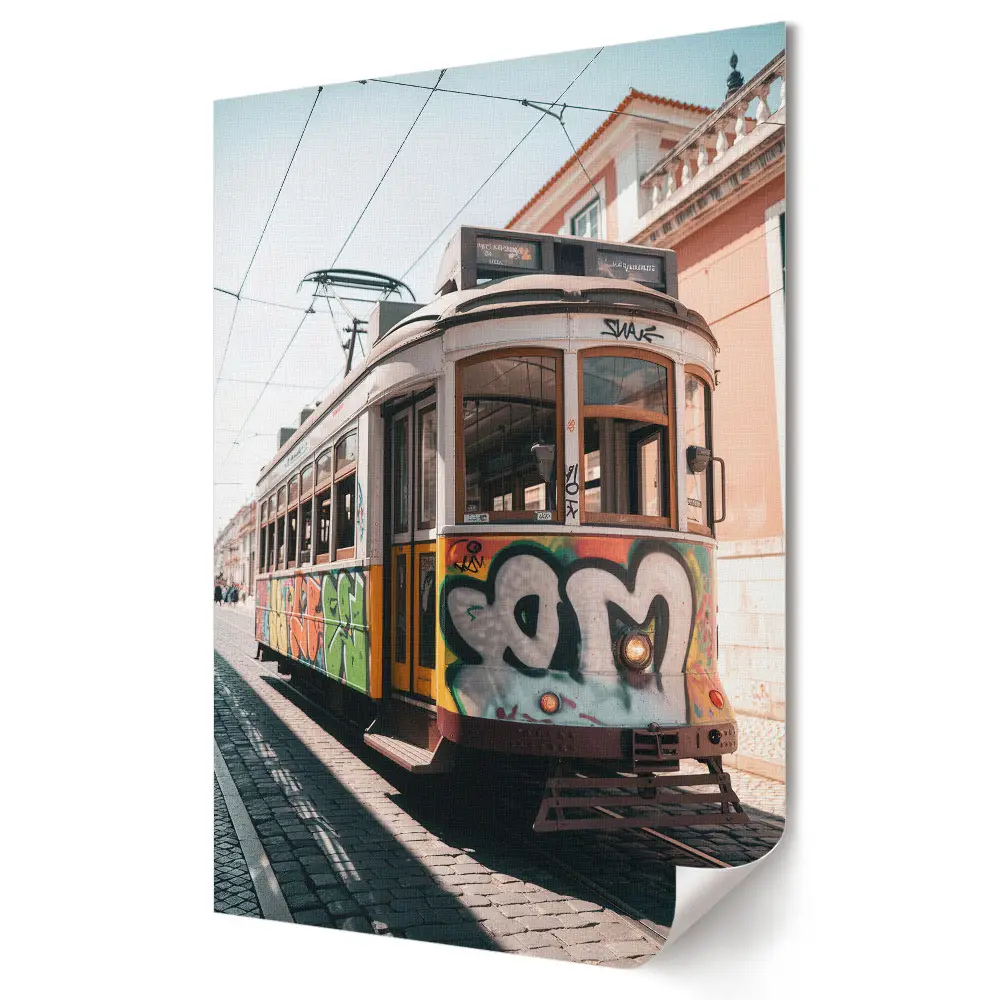 Stílusos városi villamos graffitis plakát