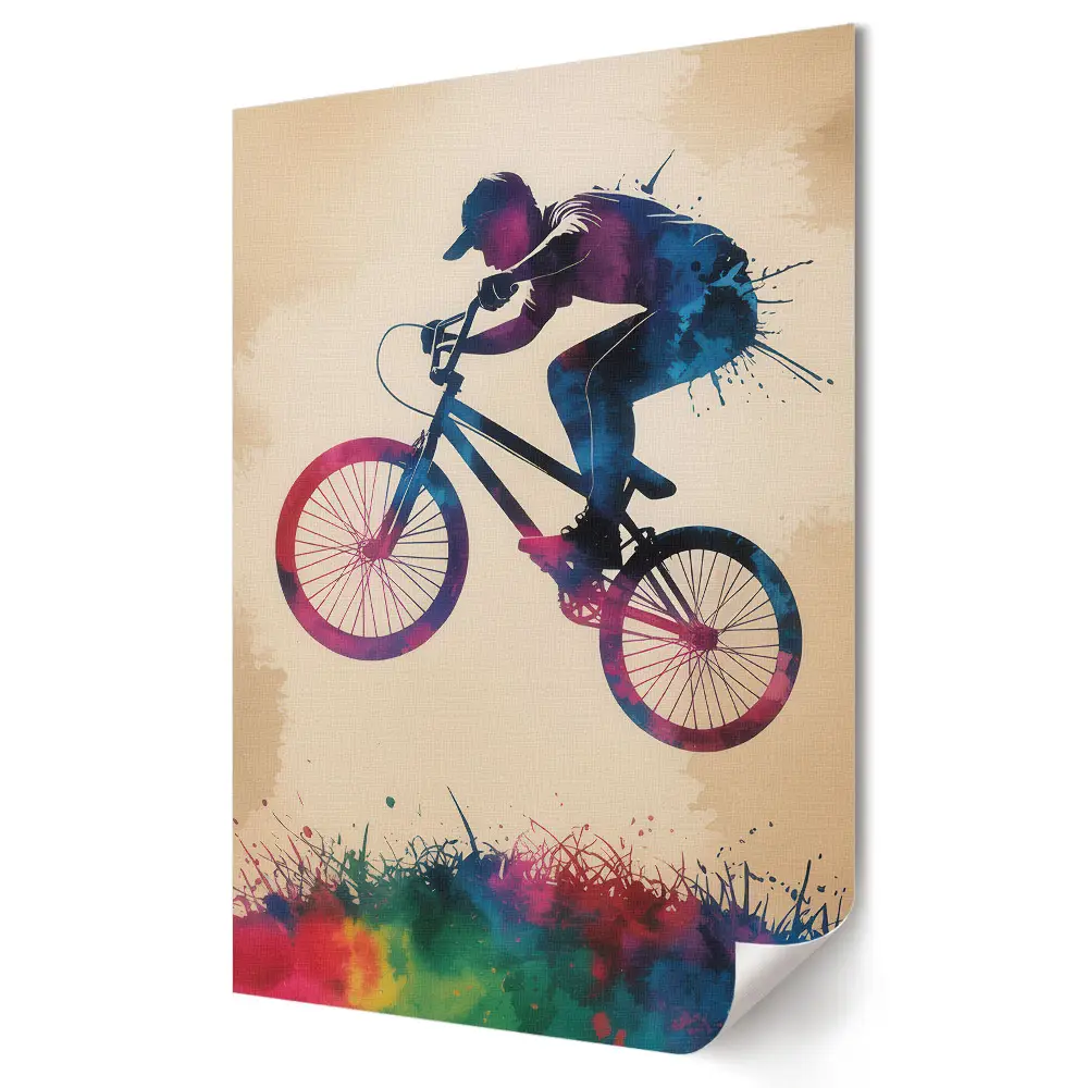 Színes BMX kerékpáros ugrás fali poszter