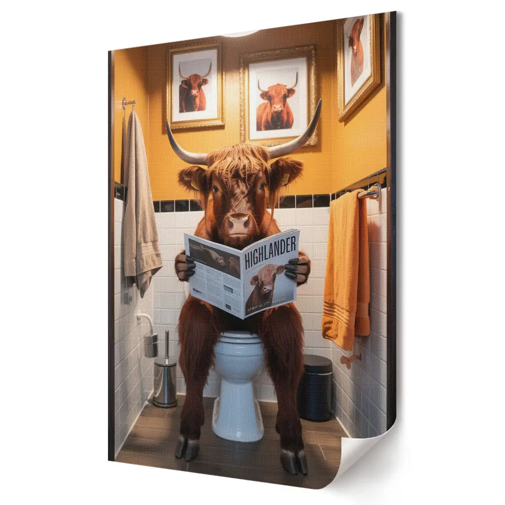 Tehén a WC-n újságot olvasó poszter