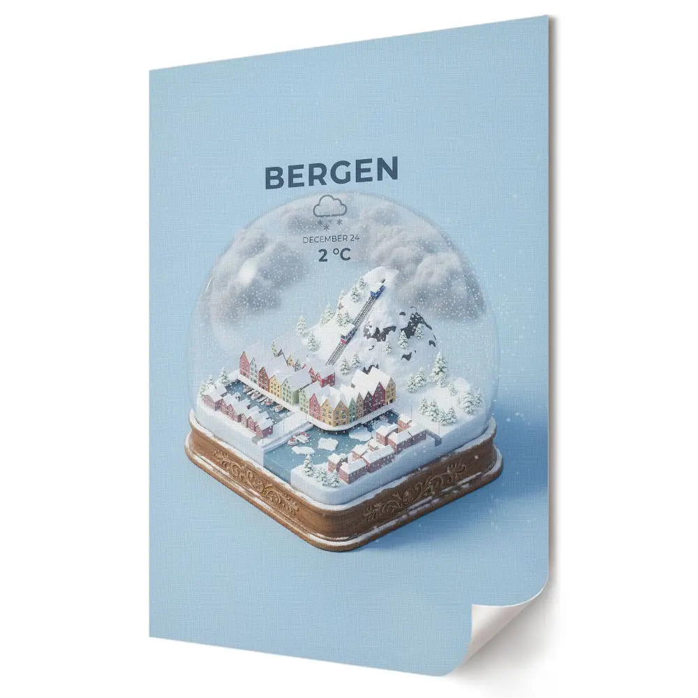Bergen téli táj hógömbben faliposzter