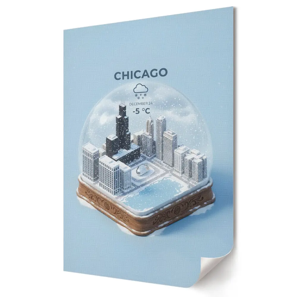 Fali poszter: Chicago téli panorámája üveggömbben
