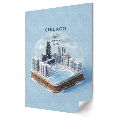 Fali poszter: Chicago téli panorámája üveggömbben