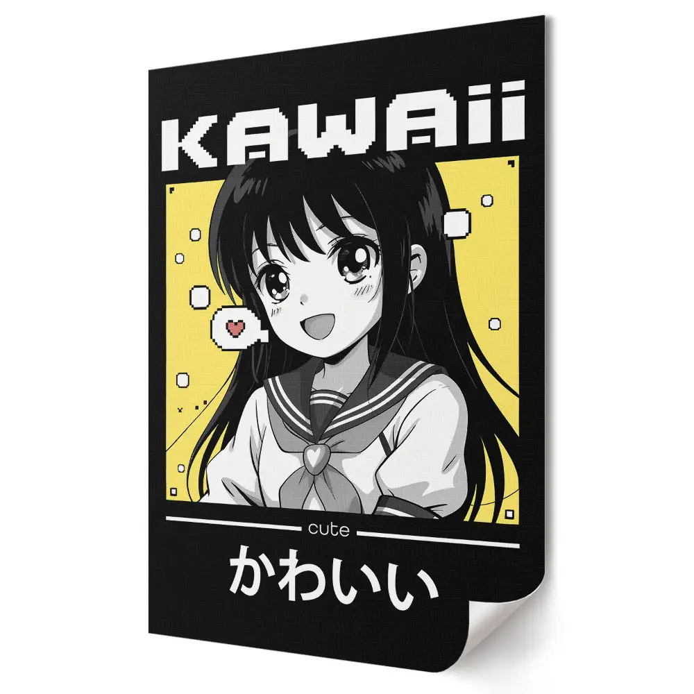 Monokróm stílusú Kawaii lány poszter