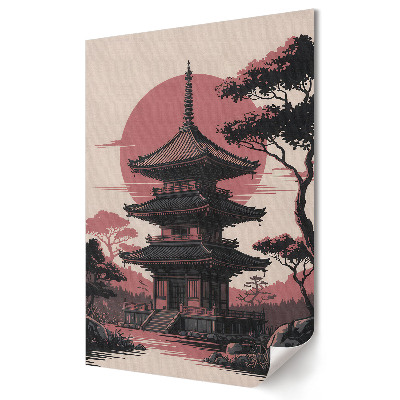 Fali poszter Japán pagoda a lenyugvó napban