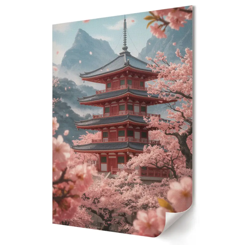 Tavaszi virágok japán tájkép poszter