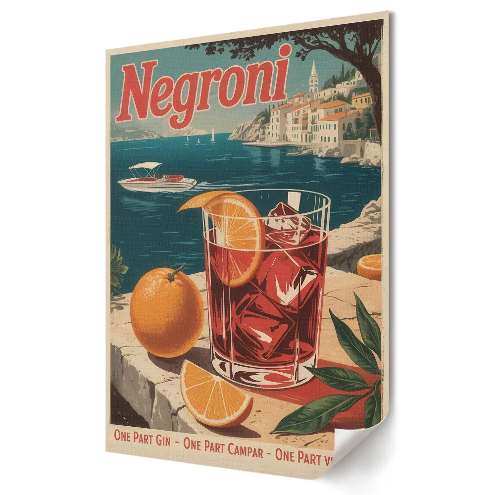 Klasszikus Negroni plakát festői környezetben