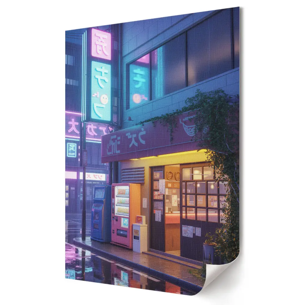 A neon város éjszakai tájképe fali poszter