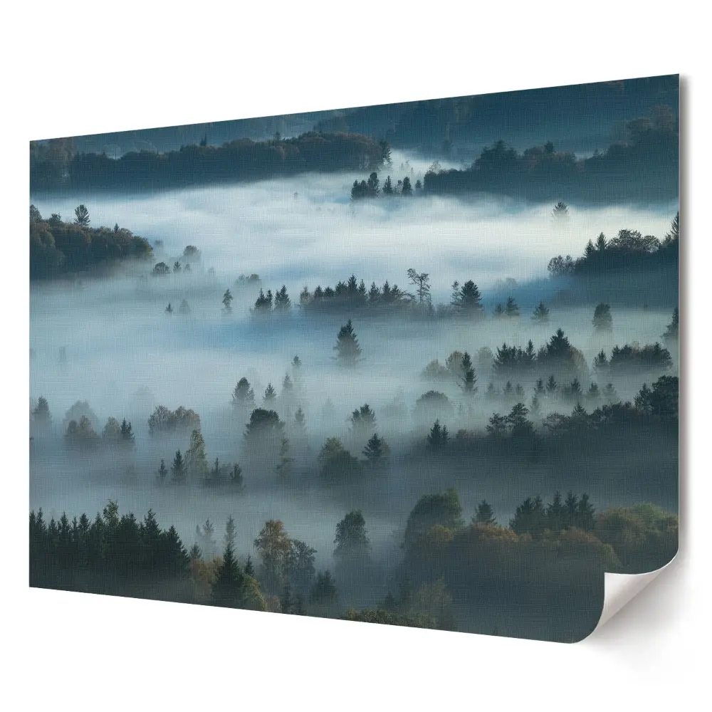 Ködös erdei panoráma napkeltekor fali poszter