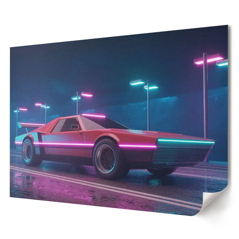 Futurisztikus autó retro poszter neon színekben