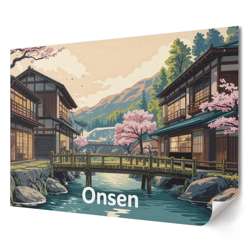 Japán hőforrás táj plakát