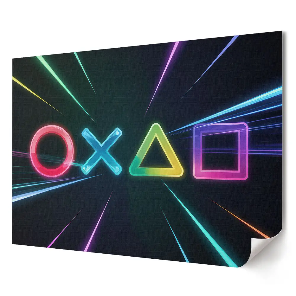 Retro stílusú poszter neon színű játékszimbólumokkal