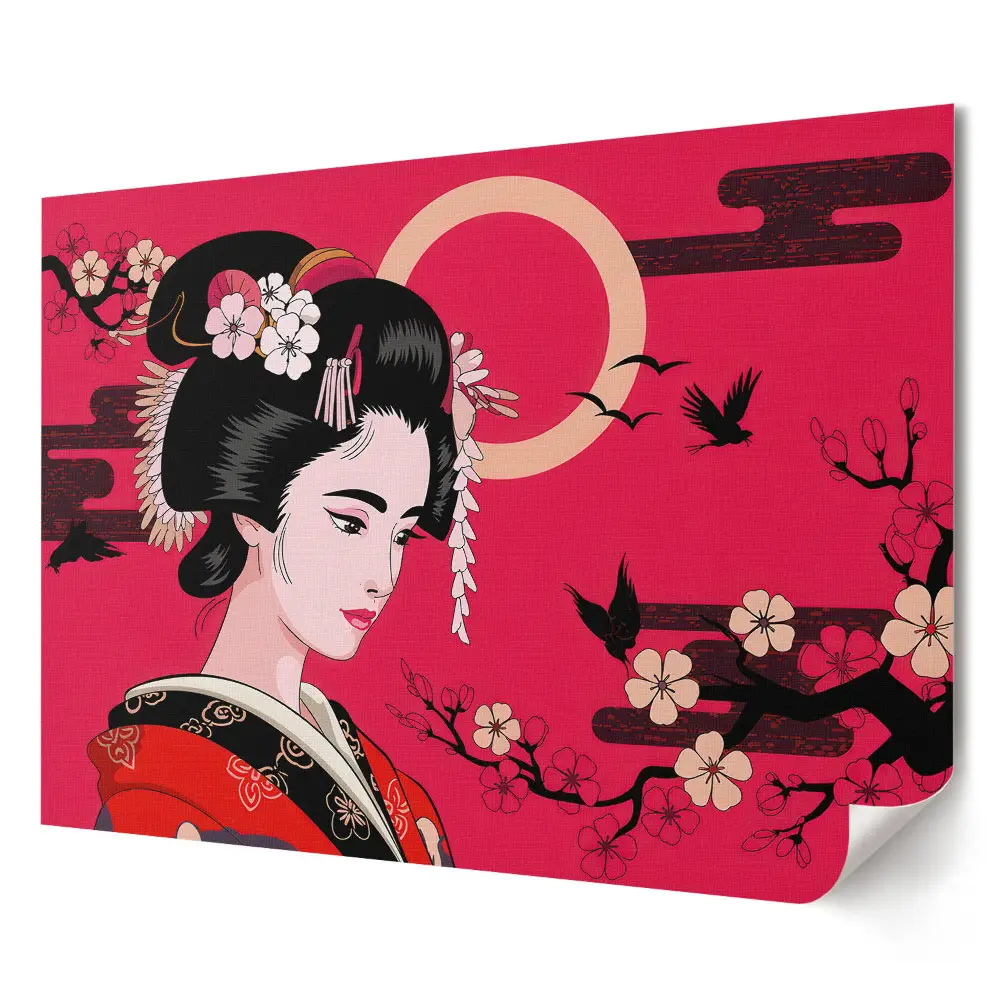 Retro poszter japán szépség virágzó tájban