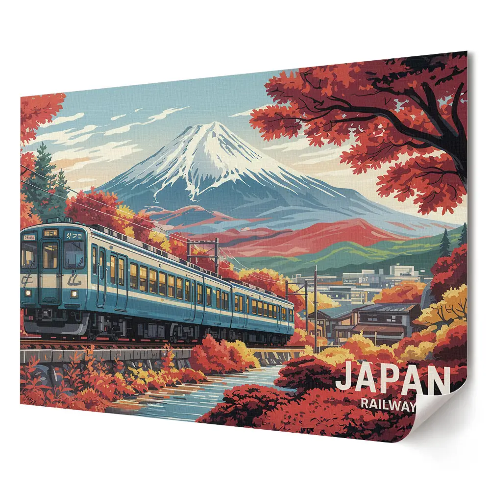 Vasúti őszi táj Japánban fali poszter