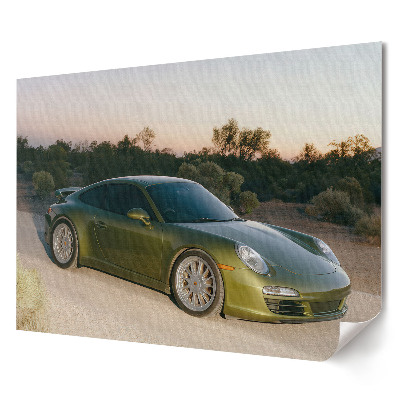Plakát Zöld Porsche egy sivatagi úton