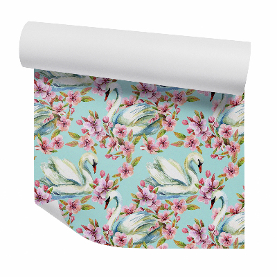 Fotótapéta falra Hattyúk rózsaszín virágokban