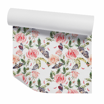 Foto tapeta Reális pillangók rózsa virágokon