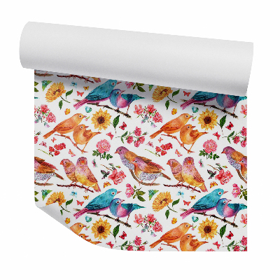 Fotótapéta falra Gyönyörű színes madarak és virágok