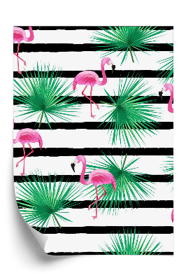 Öntapadós tapéta Flamingók csíkos alapon