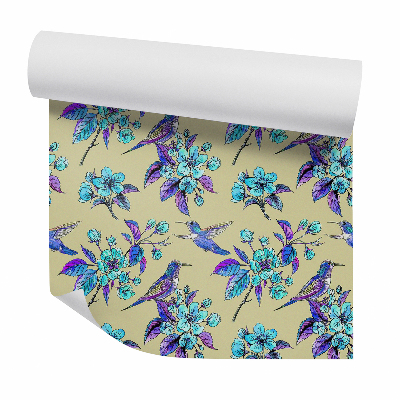 Dekor tapéta Fényes virágok és madarak