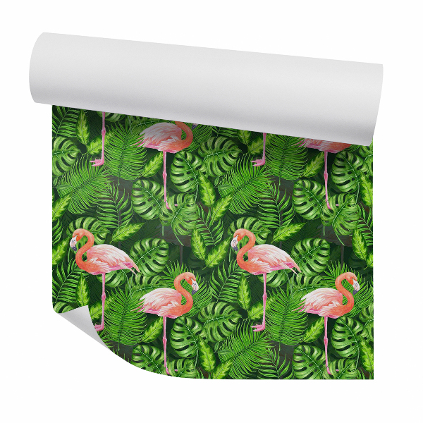 Öntapadós tapéta falra Álló flamingók monstera levelekben