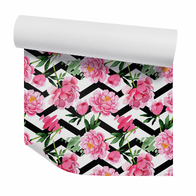 Zidna tapeta Piros virágok csíkos alapon