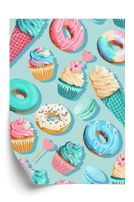 Öntapadó tapéta Fagylalt sütemények fánk a kék háttér