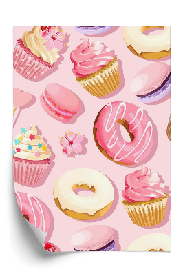 Tapéta Fagylalt sütemények és fánk rózsaszín alapon