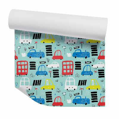 Modern tapéta Autók színes jelekkel és csíkokkal