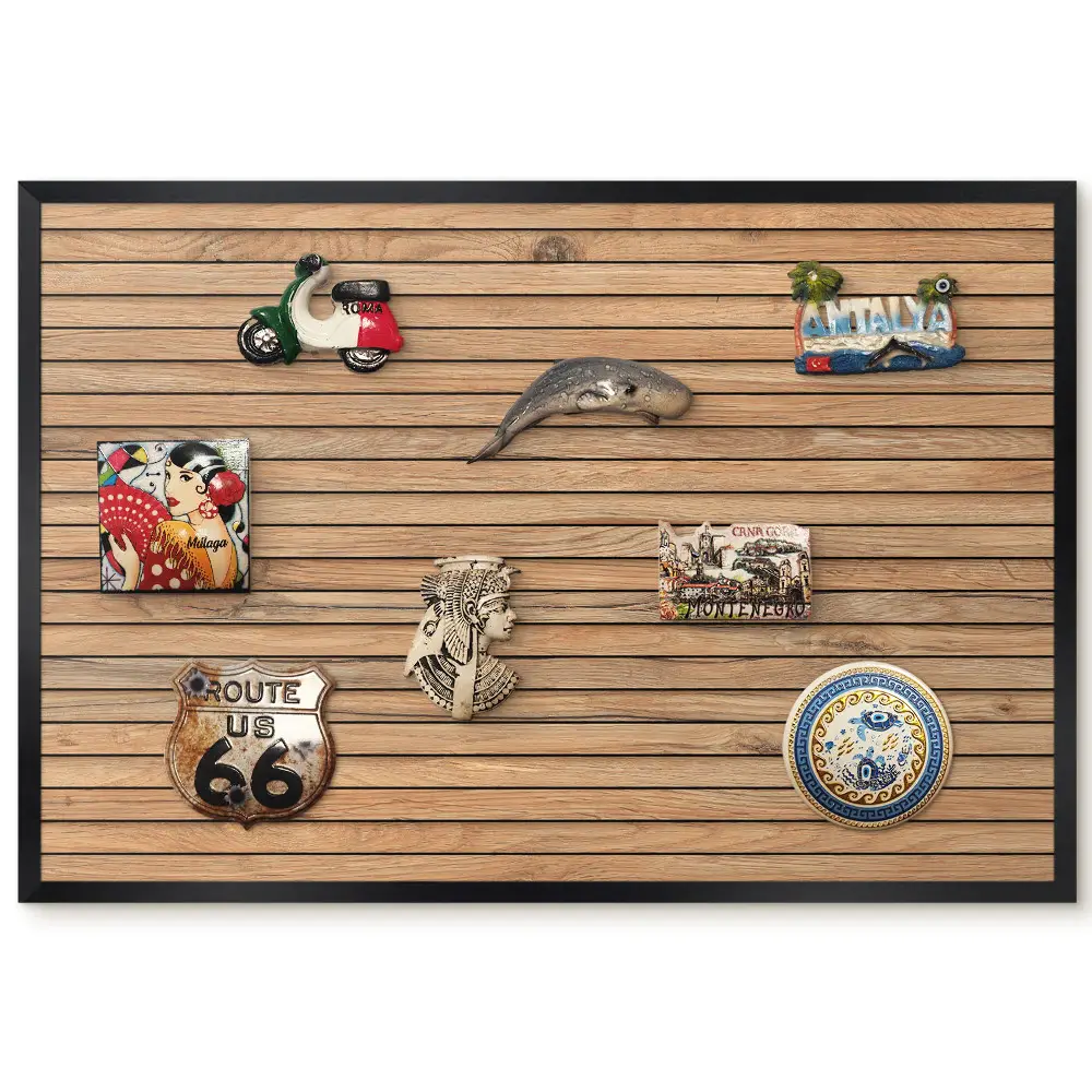 Vízszintes falra szerelhető fa mágnestábla természetes textúrával