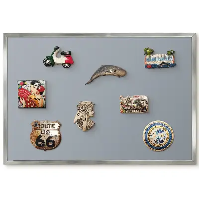 Ezüst keretes mágneses tábla utazási hűtőmágnesekhez