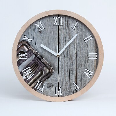 Fából készült óra Evőeszközök deszkán