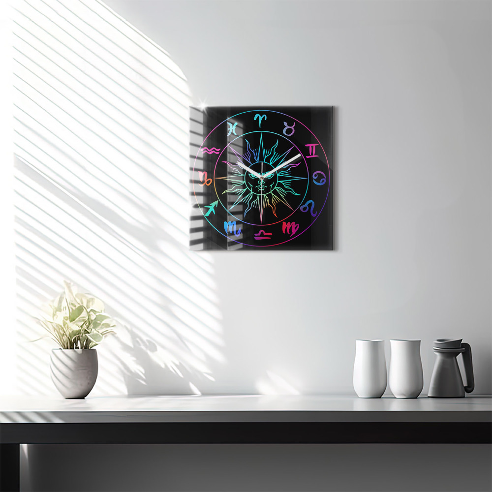 Szögletes üvegóra 30x30 Színes állatöv jelek