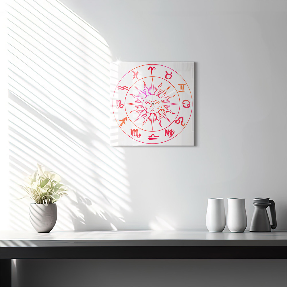 Négyzet alakú üvegóra 30x30 Színes állatöv jelek