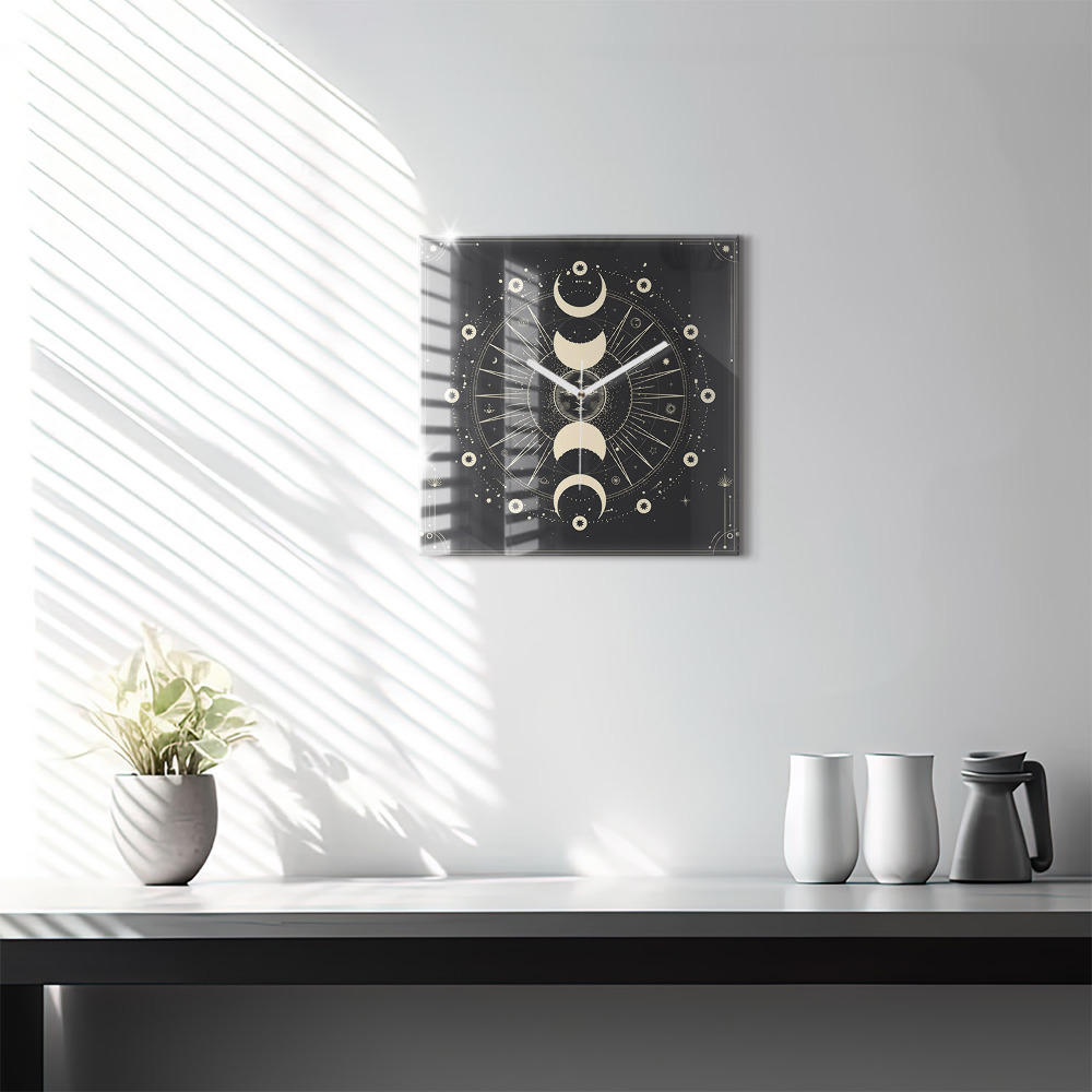 Szögletes üvegóra 30x30 Hold és Nap