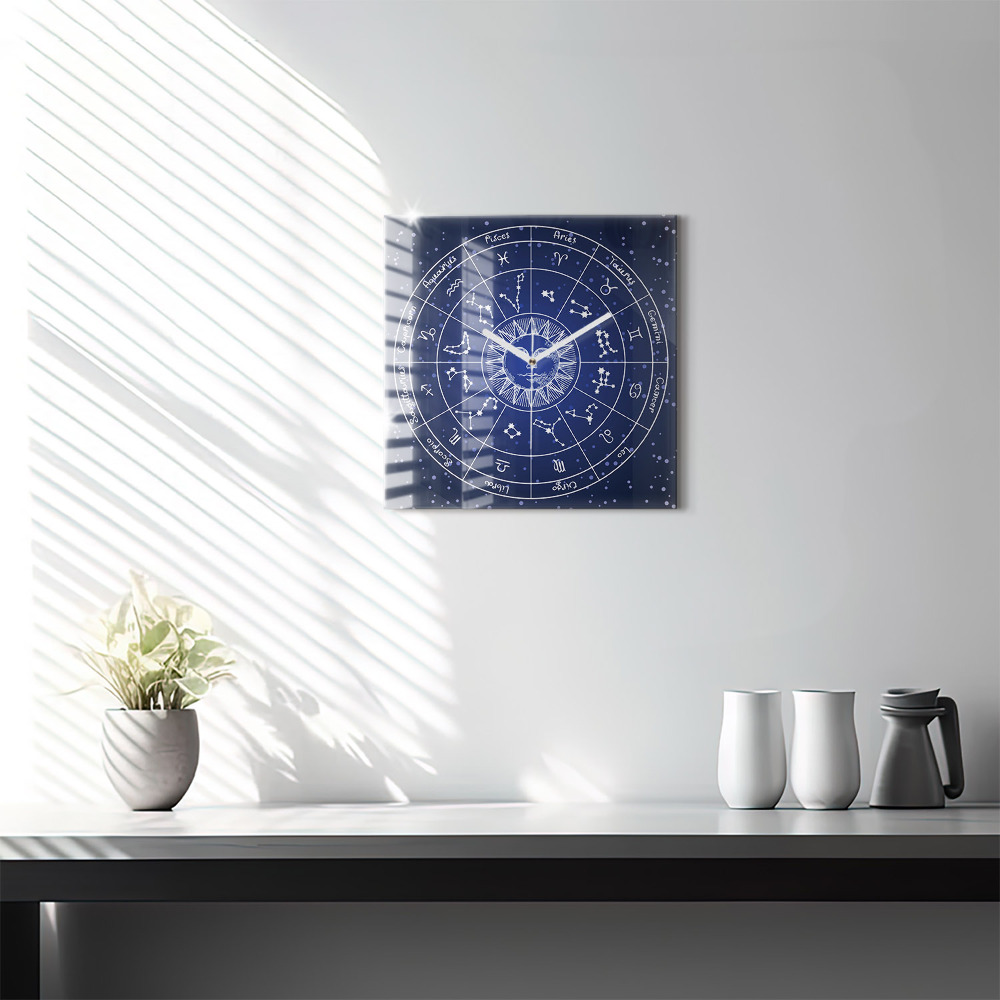 Négyzetes üvegóra 30x30 Zodiákus csillagképek