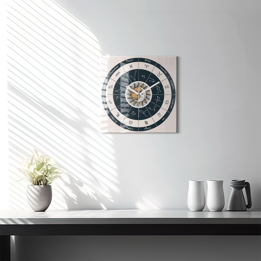 Szögletes fali üvegóra 30x30 Zodiákus csillagképek