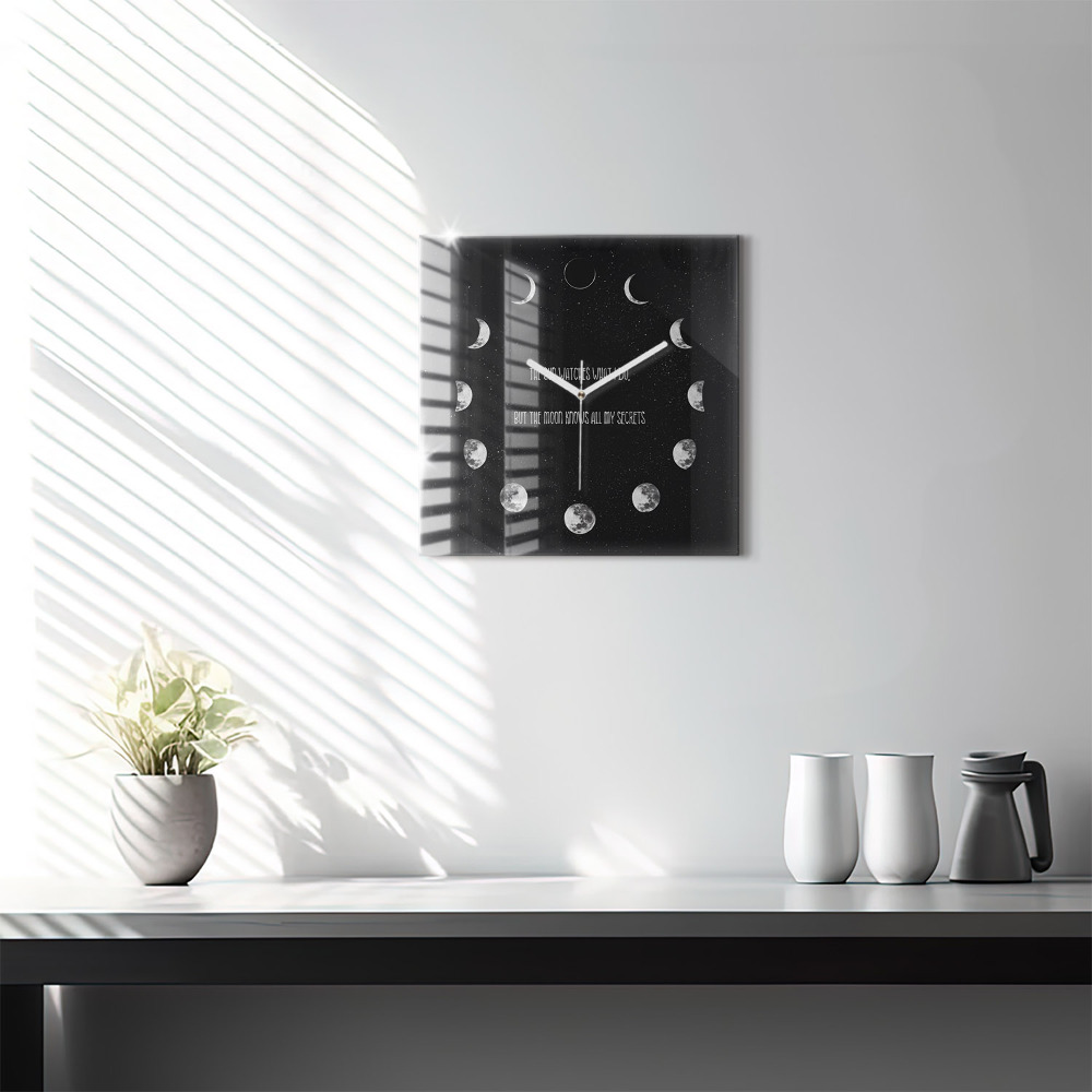 Szögletes üvegóra 30x30 Holdfázisok és felirat