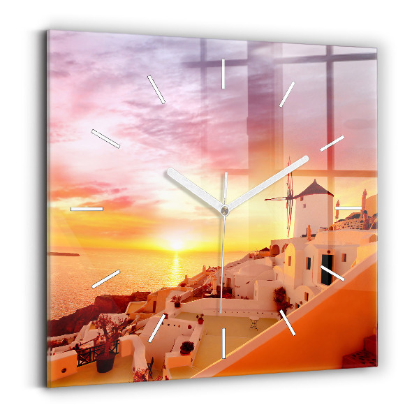 Szögletes fali üvegóra 30x30 Régi szélmalom Santoriniben