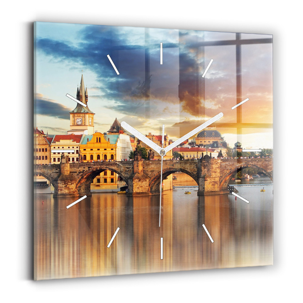 Négyzetes üvegóra 30x30 Panoráma a folyó felett