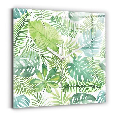 Négyzetes üvegóra 30x30 Zöld levelek