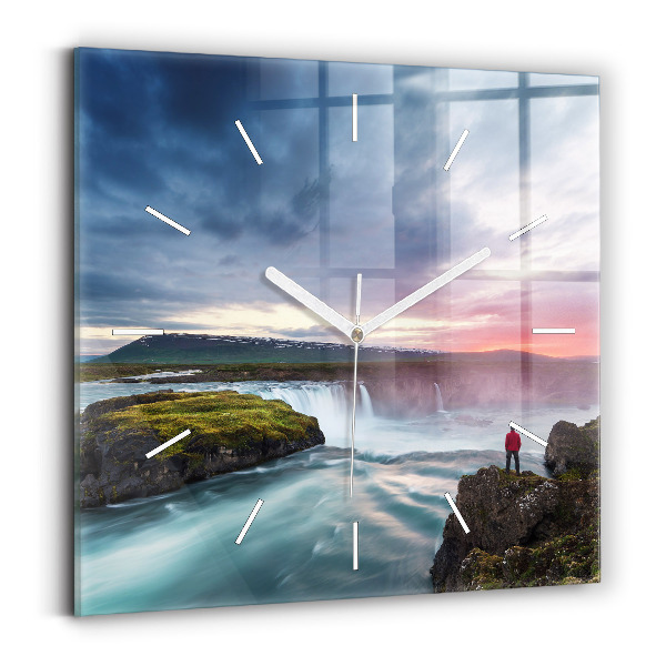 Négyzet alakú üvegóra 30x30 Táj vízeséssel