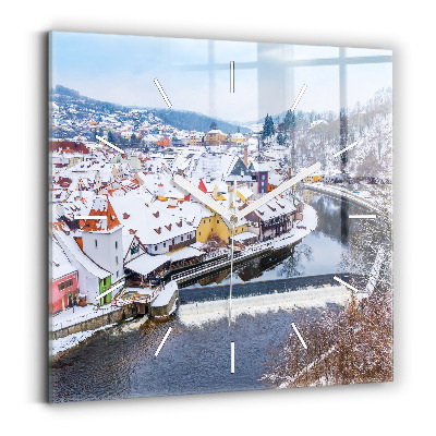 Szögletes üvegóra 30x30 Panoráma a városra télen