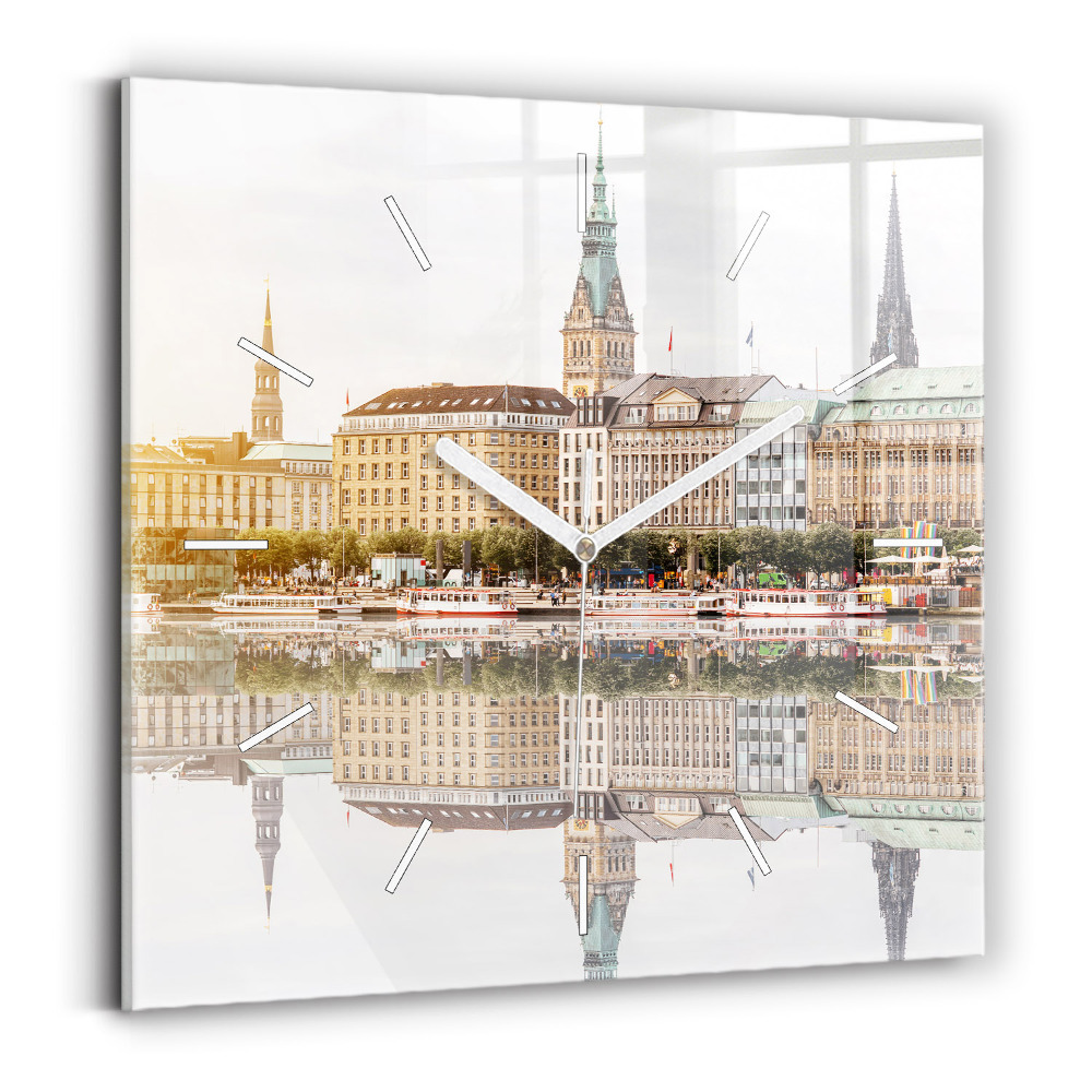 Négyzetes üvegóra 30x30 Hamburg folyó Németország