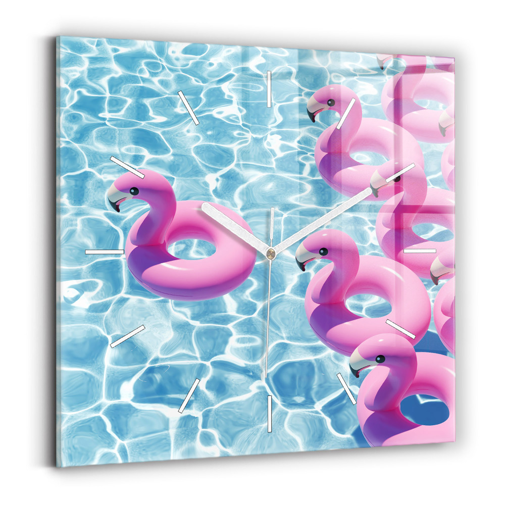 Négyzet alakú üvegóra 30x30 Pitypang flamingók