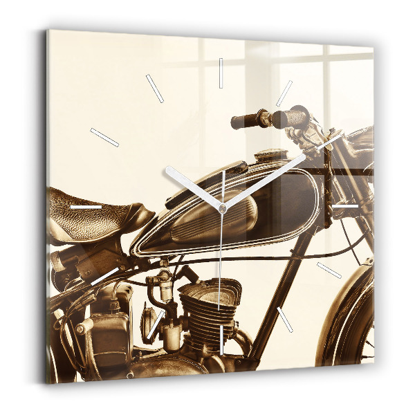 Négyzet alakú üvegóra 30x30 Vintage motorkerékpár szépia