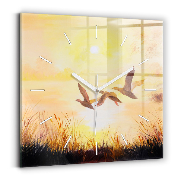Négyzet alakú üvegóra 30x30 Daruk naplementekor