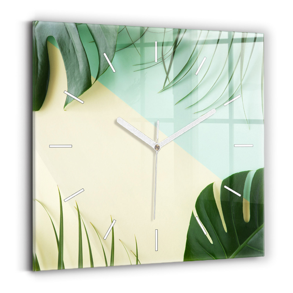 Négyzetes üvegóra 30x30 Monstera levelek
