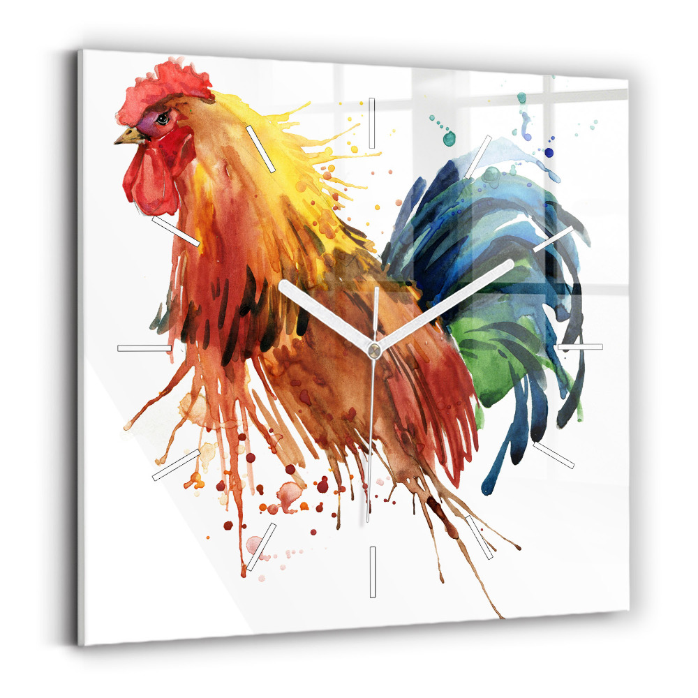 Szögletes fali üvegóra 30x30 Színes kakas